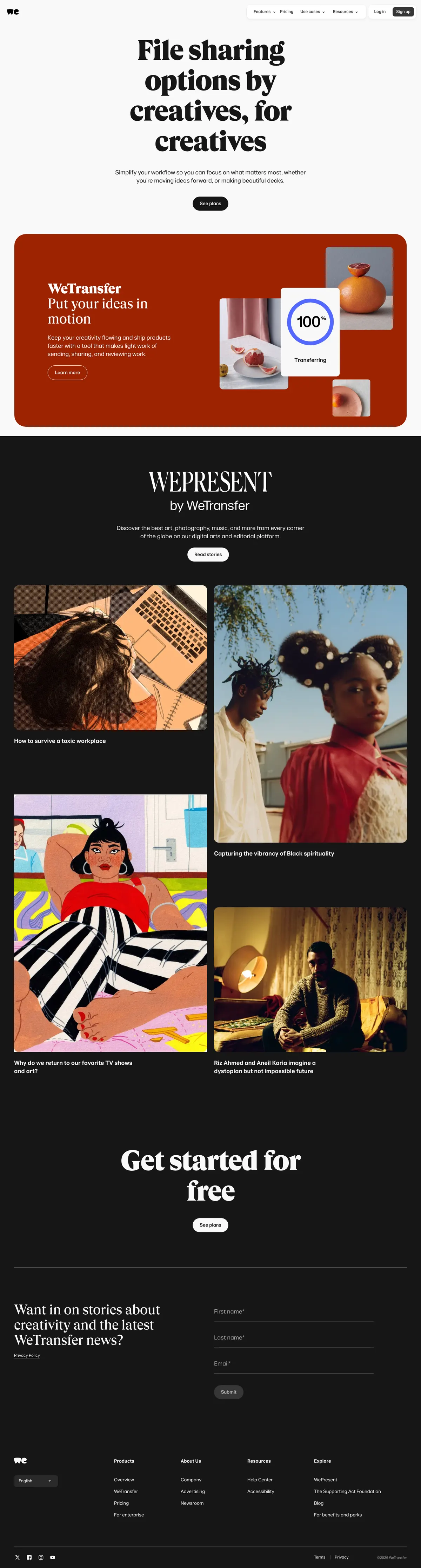 Full-page screenshot of Products (about.wetransfer.com)
