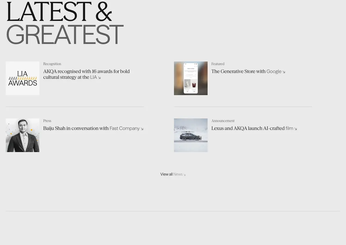 Features section of AKQA