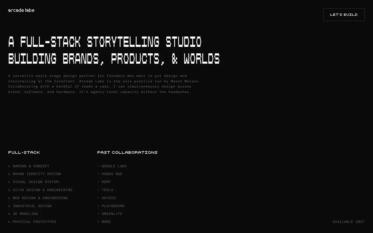 Arcade Labs » Freelance Product Desiger » Startup studio website