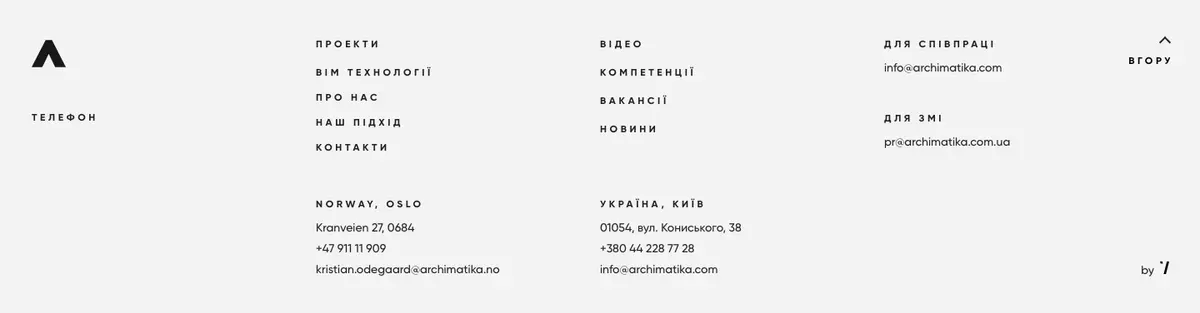 Footer section of Archimatika