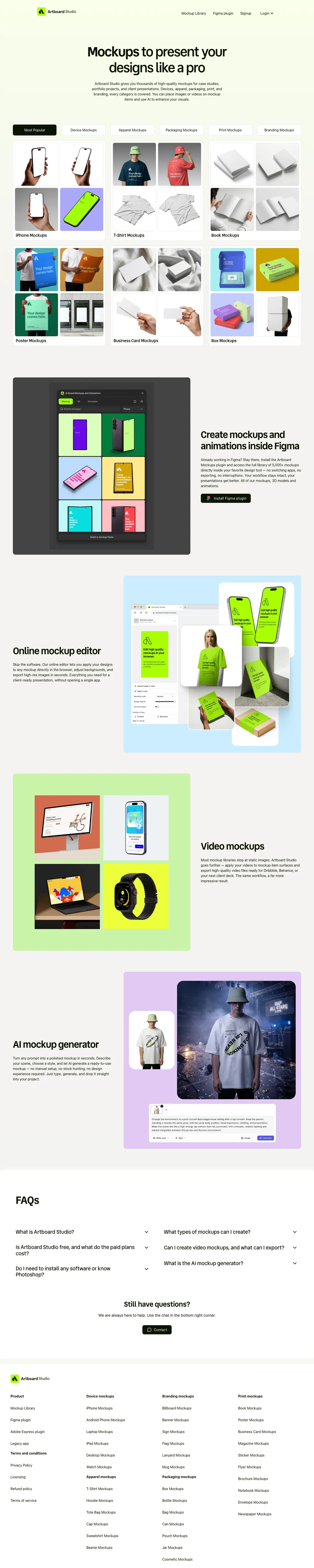 Full-page screenshot of Artboard Studio (artboard.studio)