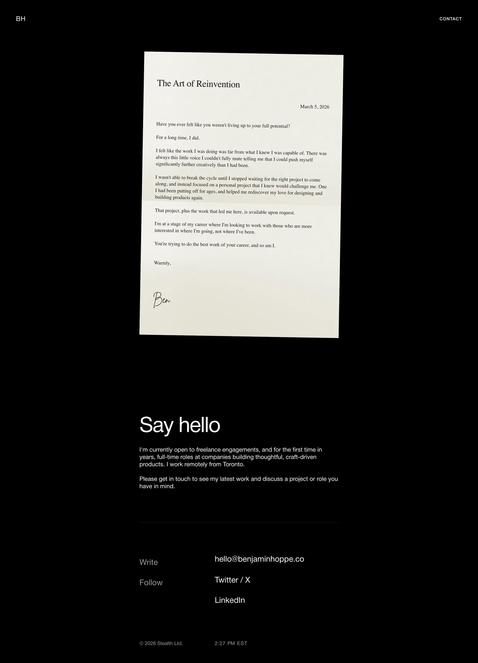 Full-page screenshot of Benjamin Hoppe (benjaminhoppe.co)