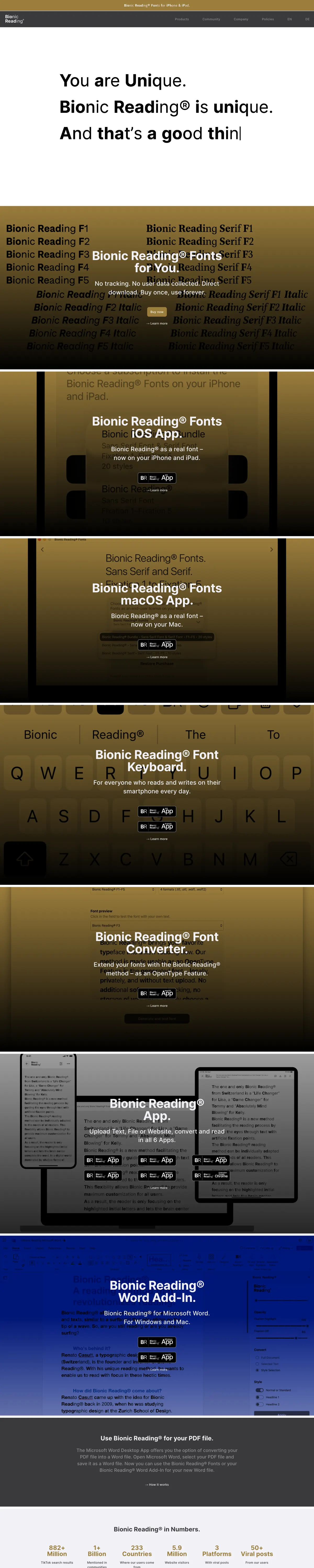 Full-page screenshot of Bionic-reading (bionic-reading.com)