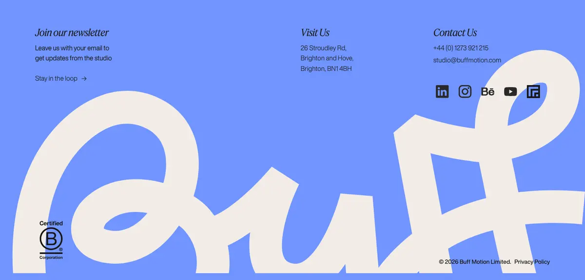 Footer section of Buff Motion