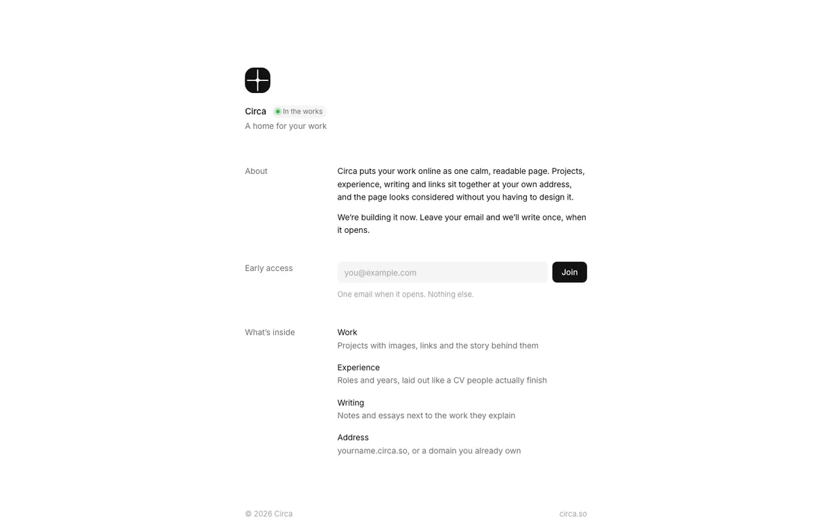Circa No-Code Website Builder website