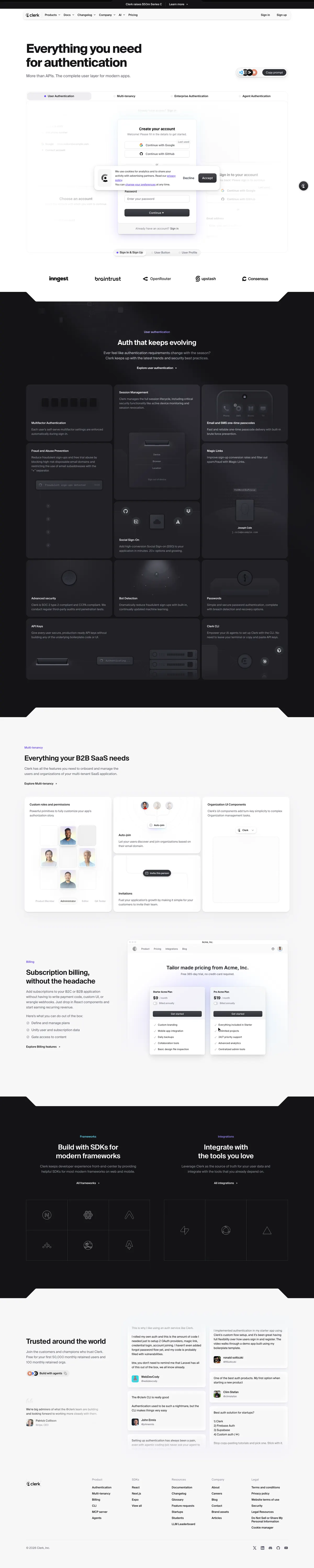 Full-page screenshot of Clerk (clerk.com)