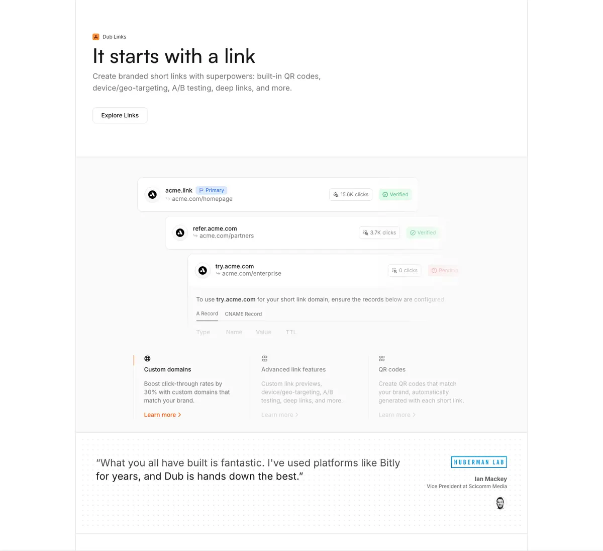 Features section of Dub.co