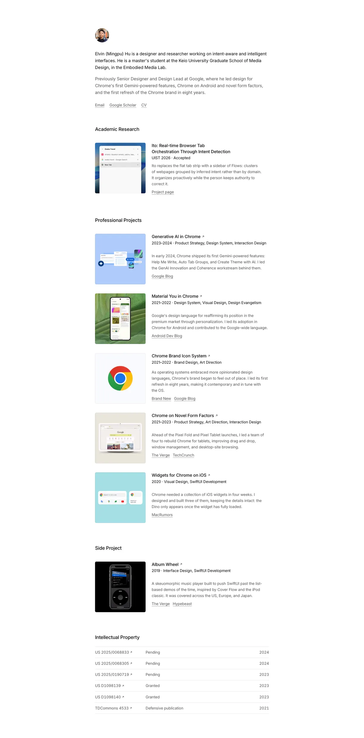 Full-page screenshot of Elvin Hu / Senior Designer (elvinhu.com)