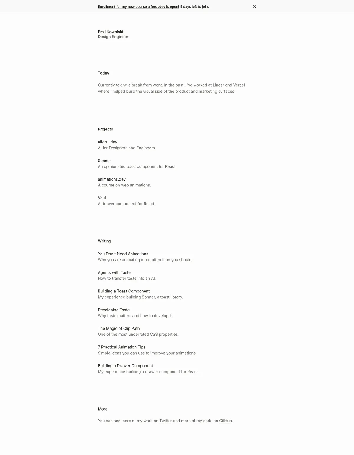 Full-page screenshot of Emil Kowalski (emilkowal.ski)