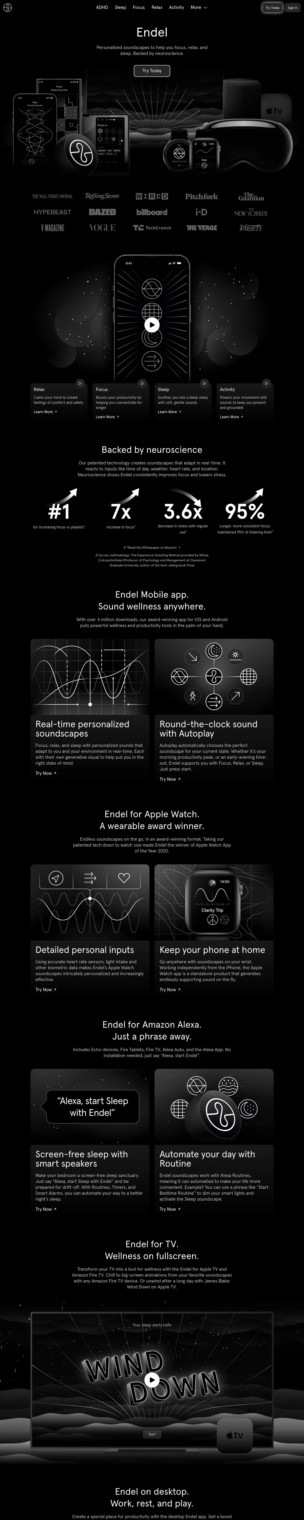 Full-page screenshot of Endel (endel.io)