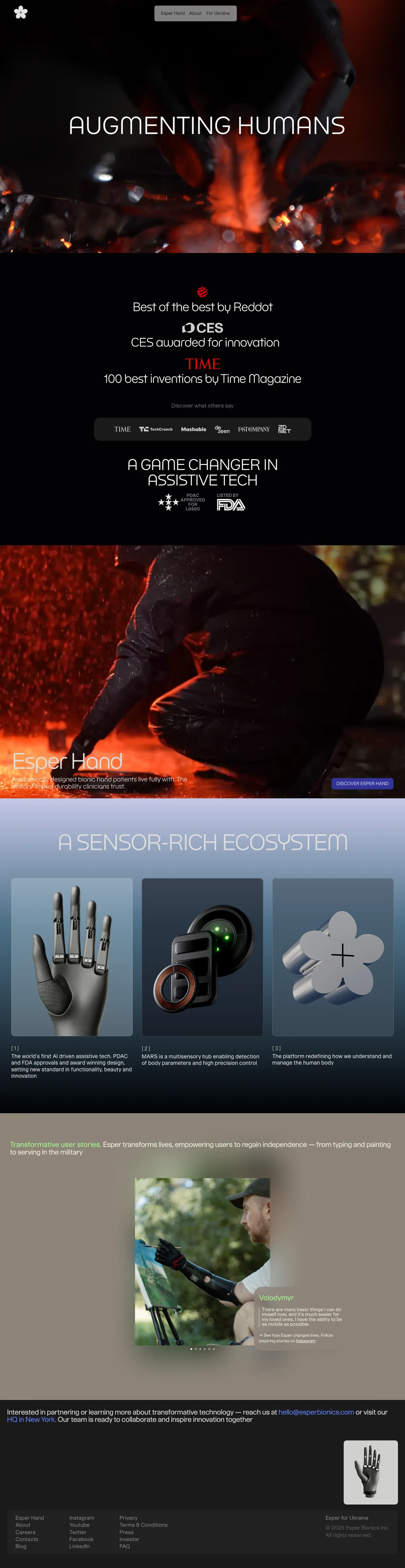 Full-page screenshot of Esper Bionics (esperbionics.com)