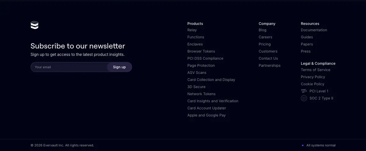 Footer section of Evervault