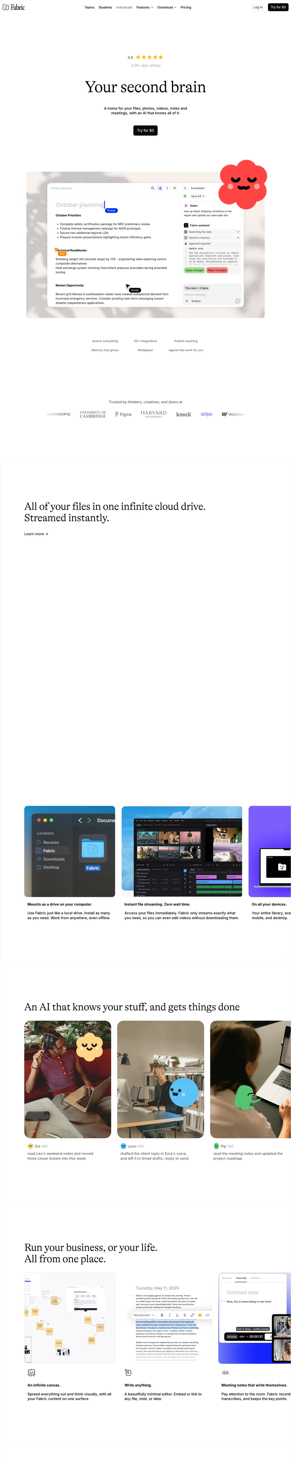 Full-page screenshot of Fabric (fabric.so)