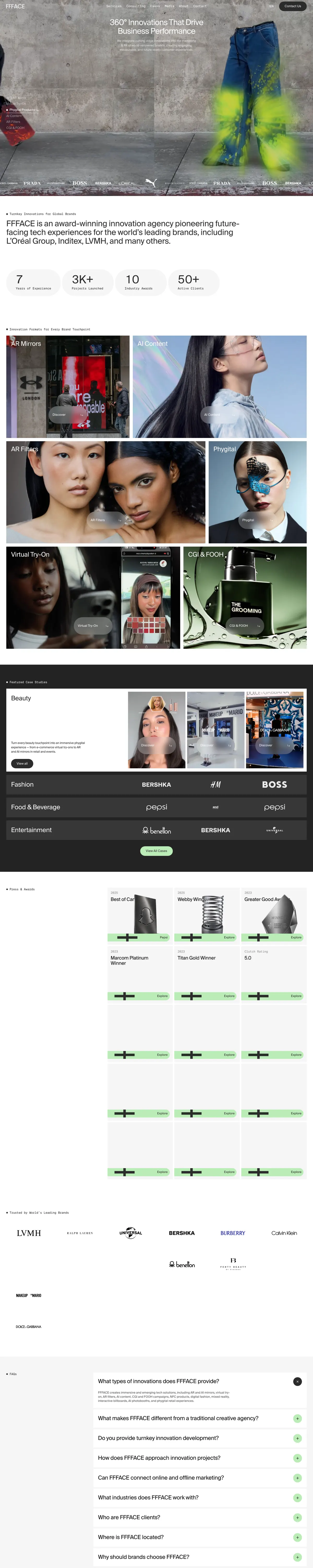 Full-page screenshot of FFFACE.ME is an award-winning international tech studio (ffface.me)