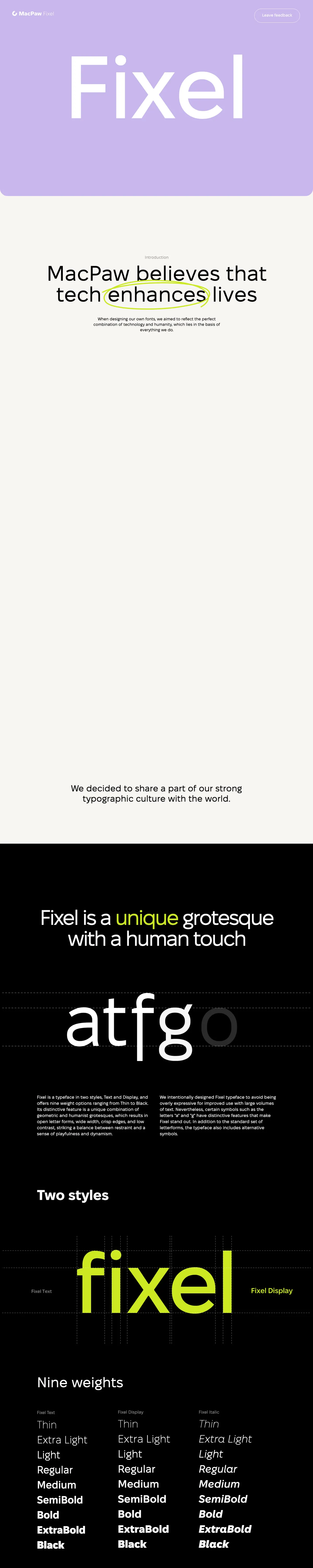 Full-page screenshot of Fixel Font (fixel.macpaw.com)