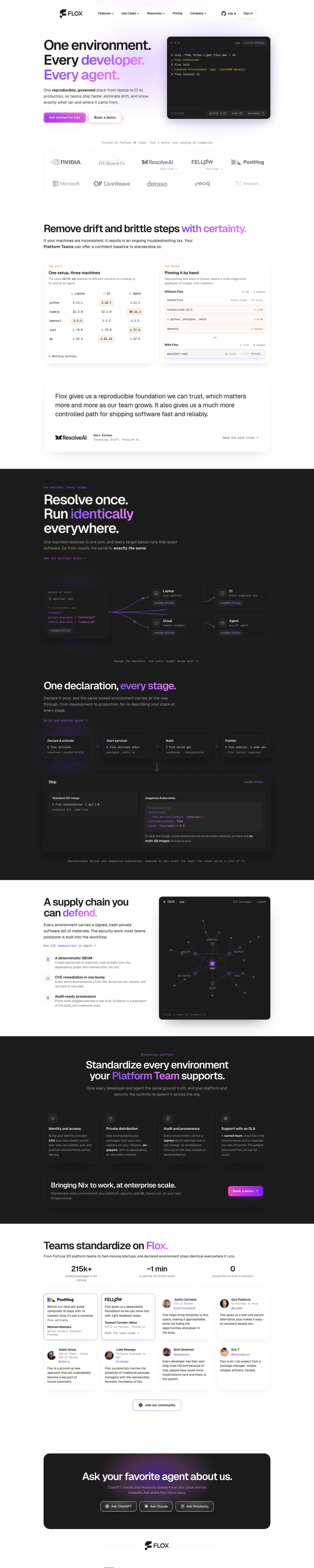 Full-page screenshot of Flox (flox.dev)