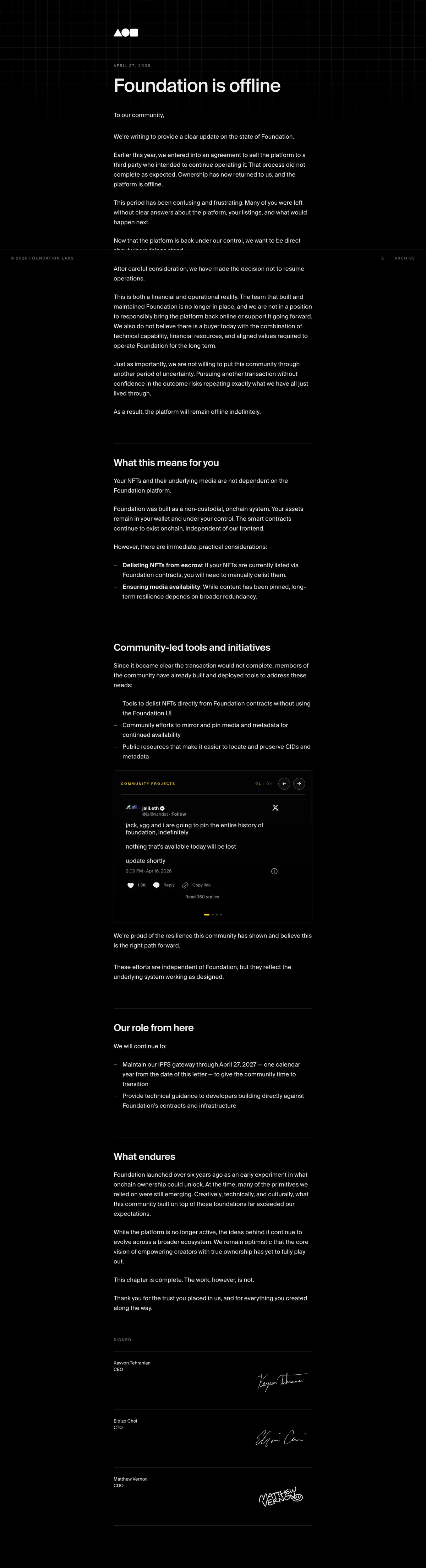 Full-page screenshot of Foundation (foundation.app)