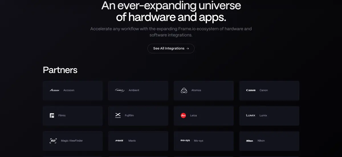 Logos section of Frame.io