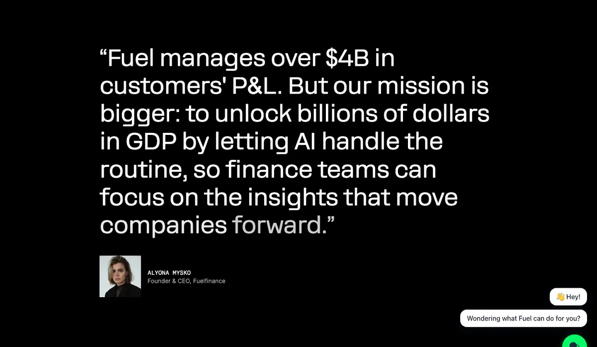 Testimonials section of Fuelfinance