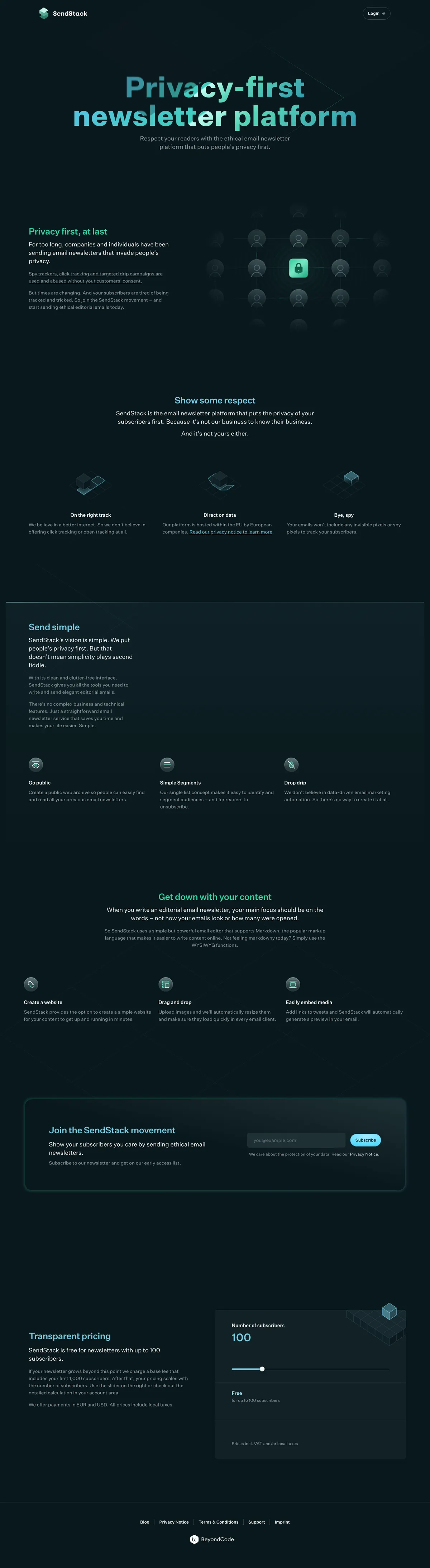 Full-page screenshot of SendStack (getsendstack.com)