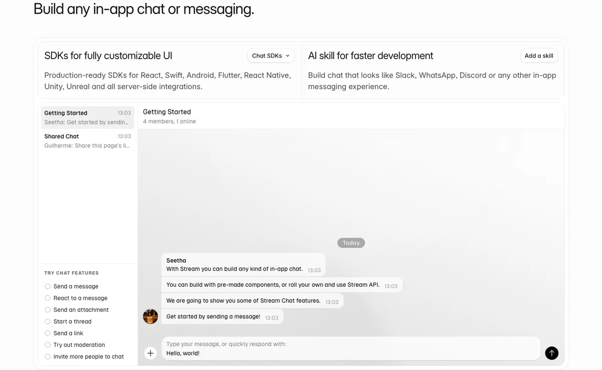 Features section of Getstream