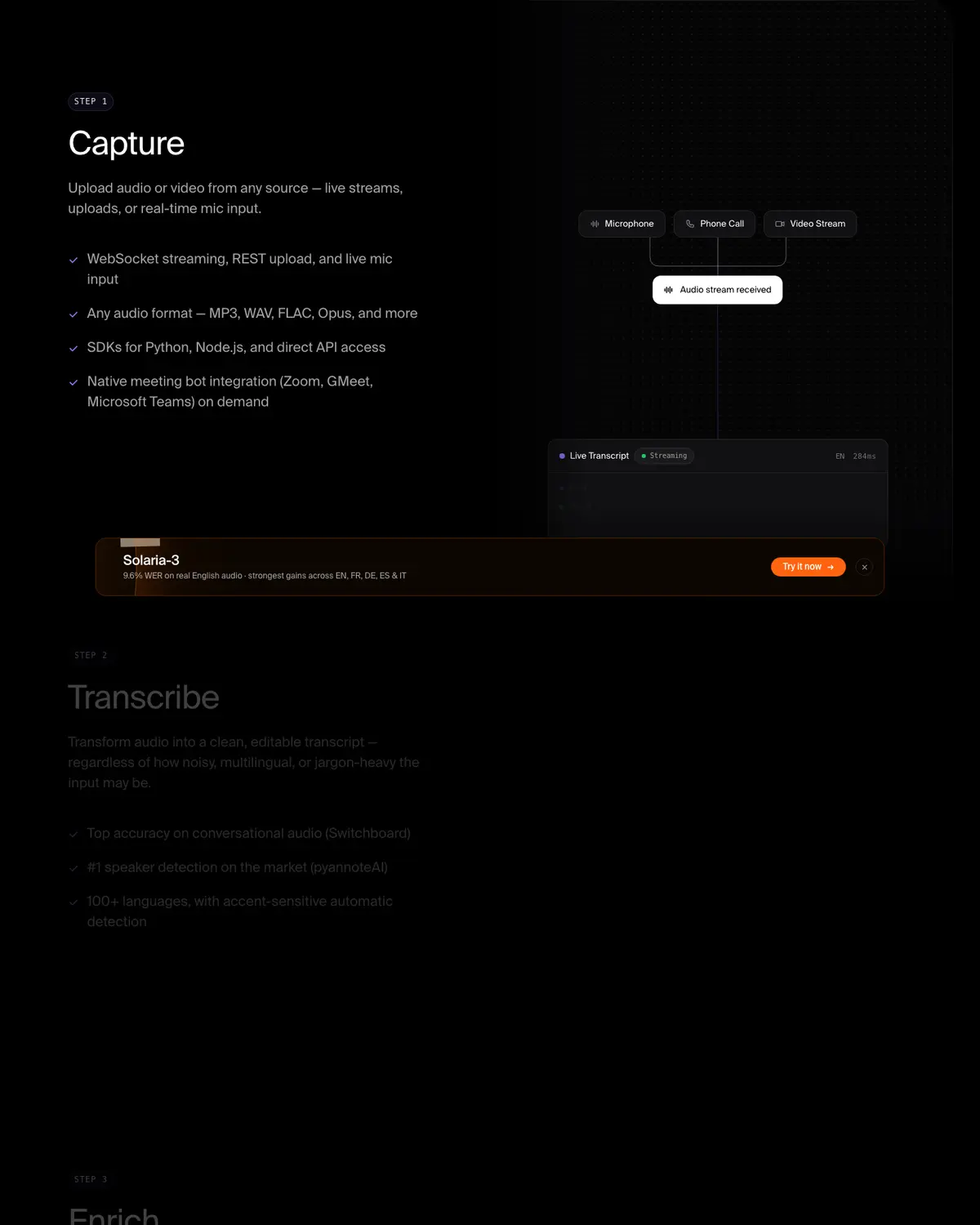 Features section of Gladia I Audio Transcription API