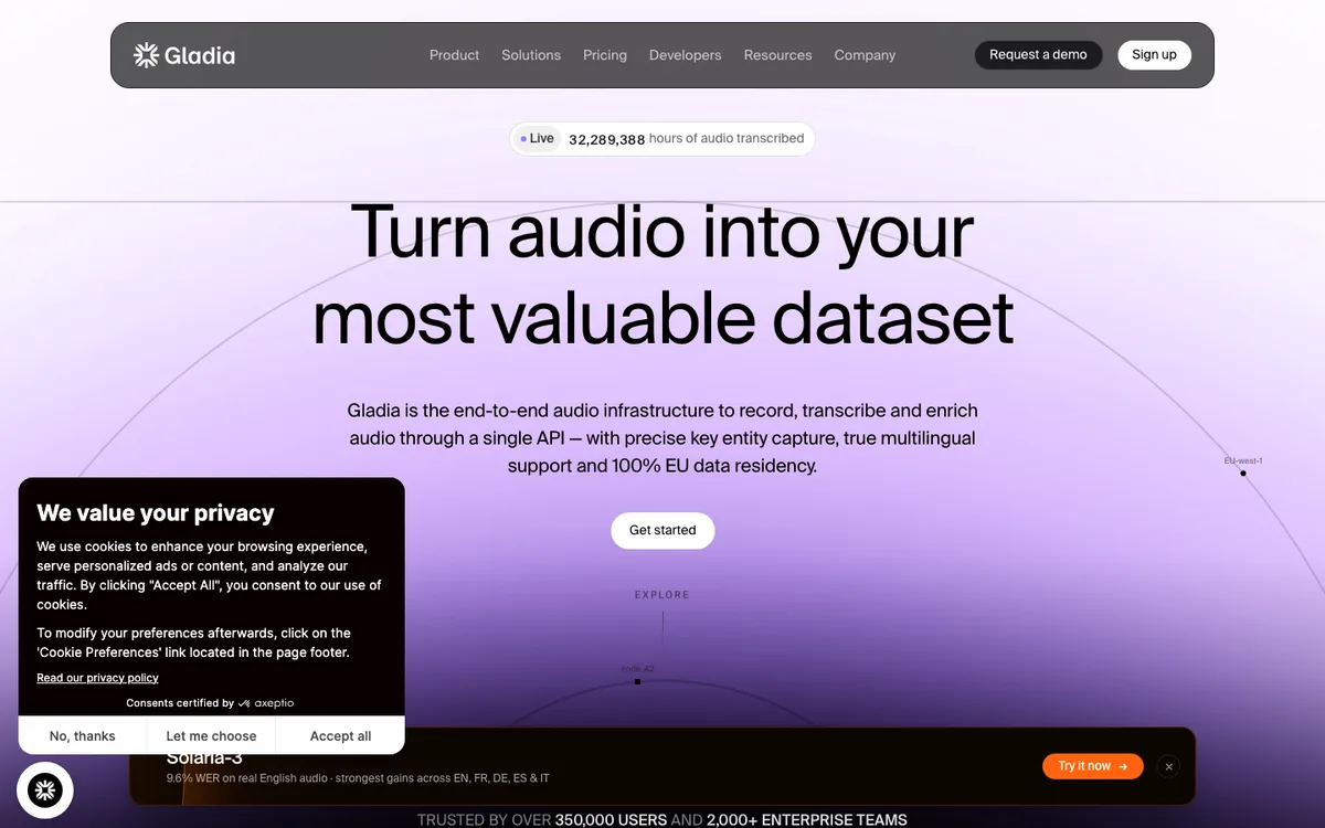 Gladia I Audio Transcription API website