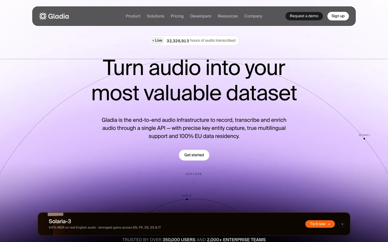 Gladia I Audio Transcription API website