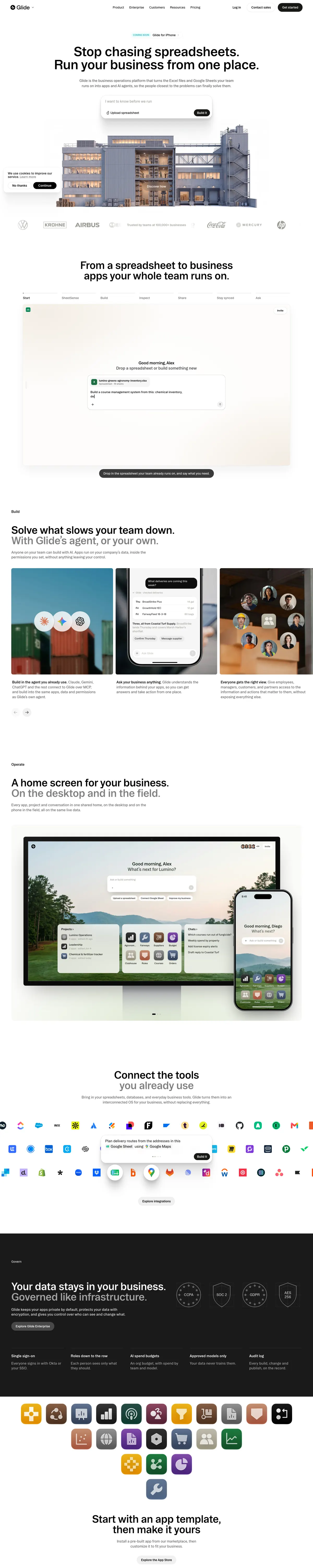 Full-page screenshot of Glide (glideapps.com)
