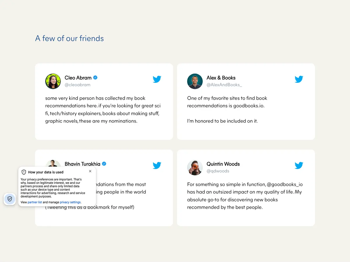 Testimonials section of Good Books