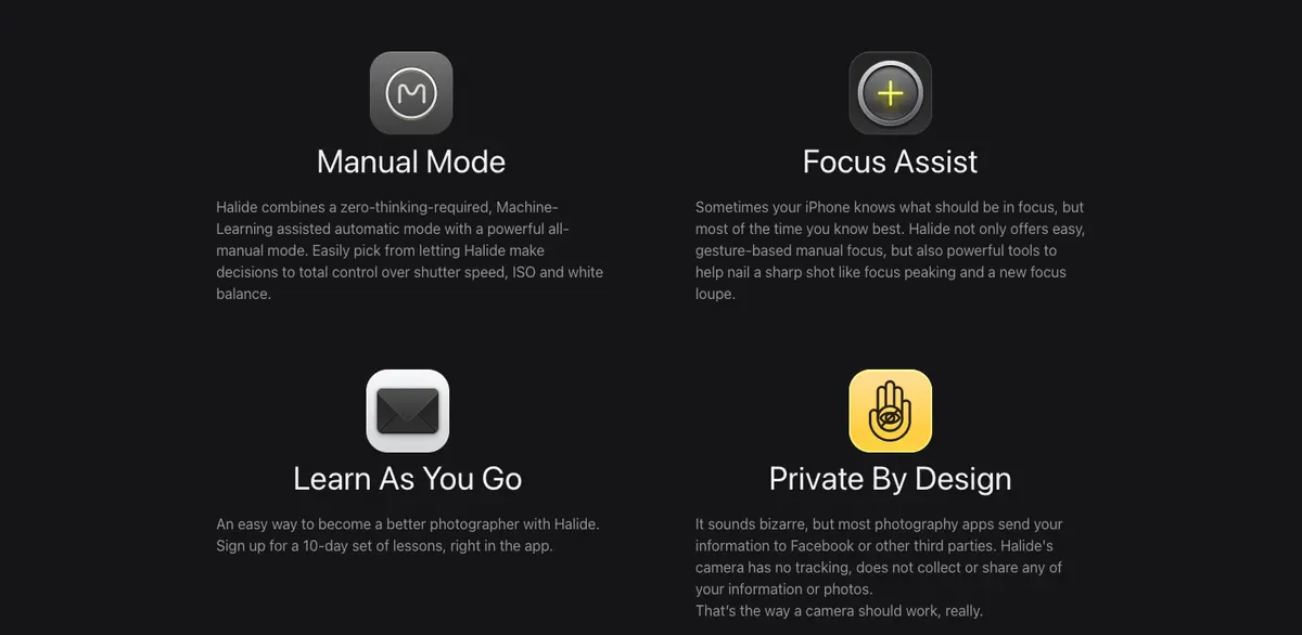 Features section of Halide