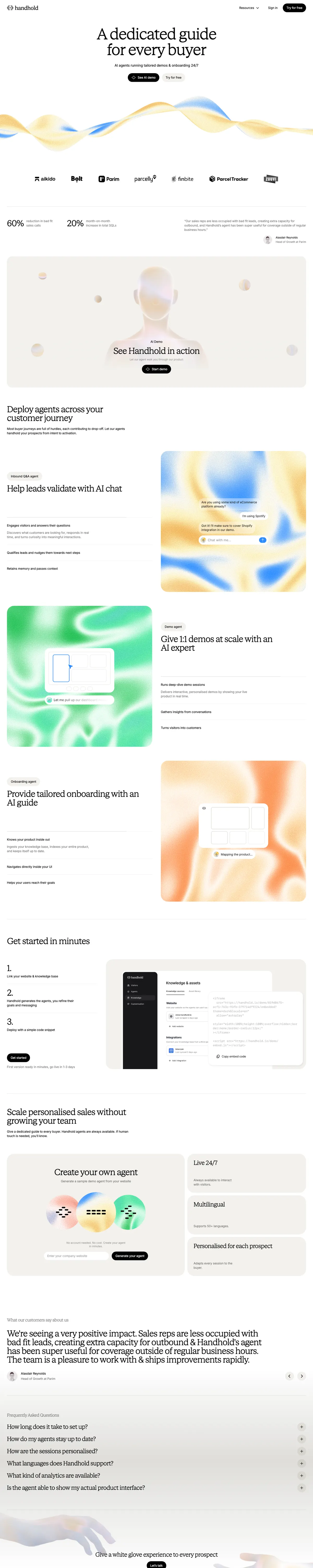 Full-page screenshot of Handhold (handhold.io)