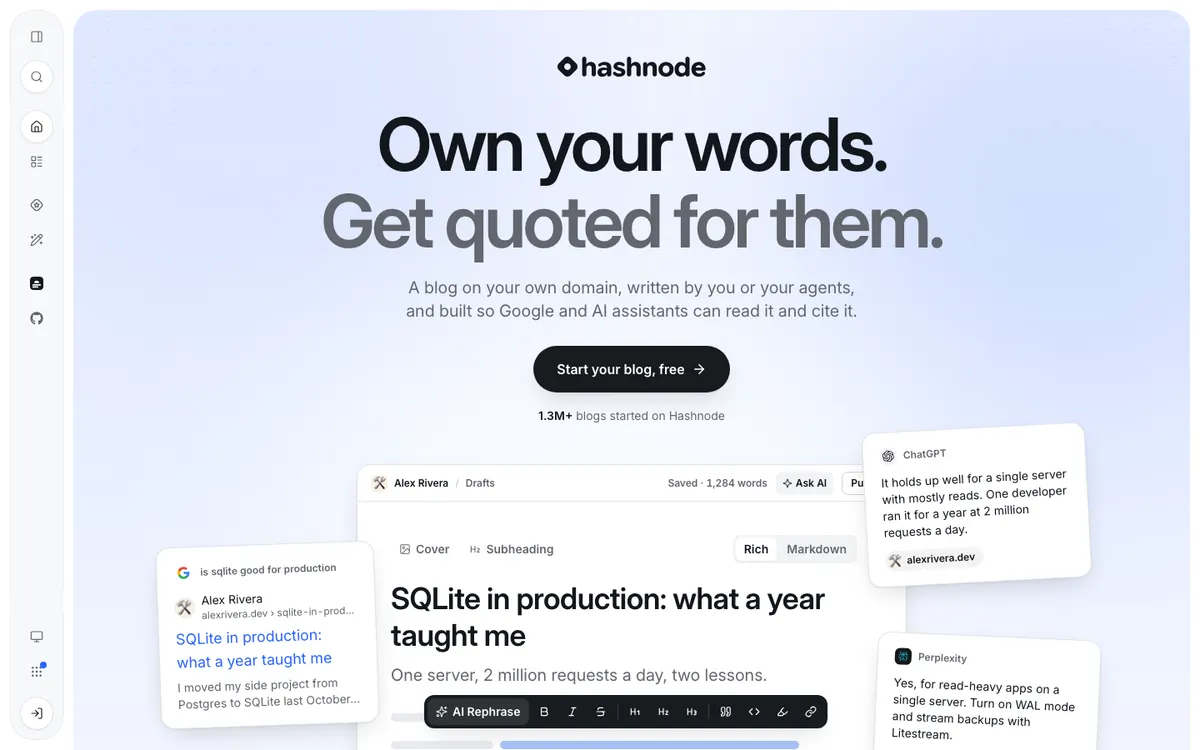 Full-page screenshot of Hashnode (hashnode.com)