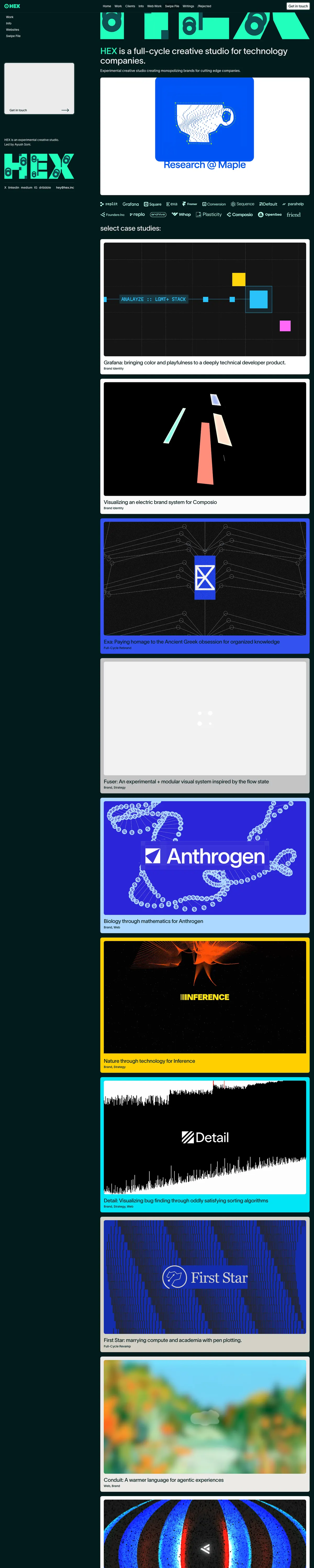 Full-page screenshot of HEX INC (hex.inc)