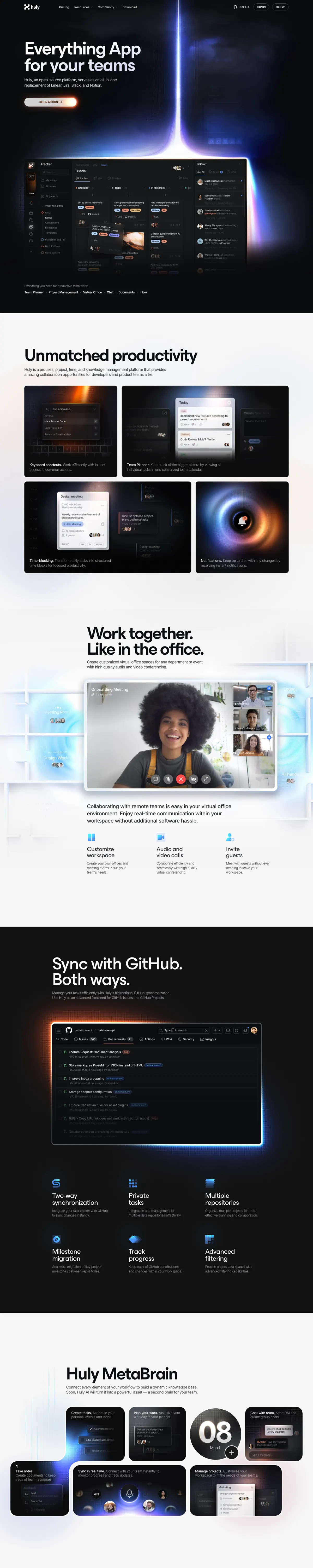 Full-page screenshot of Everything App for your teams (huly.io)