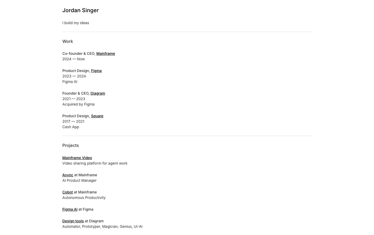 Full-page screenshot of Jordan Singer (ibuildmyideas.com)