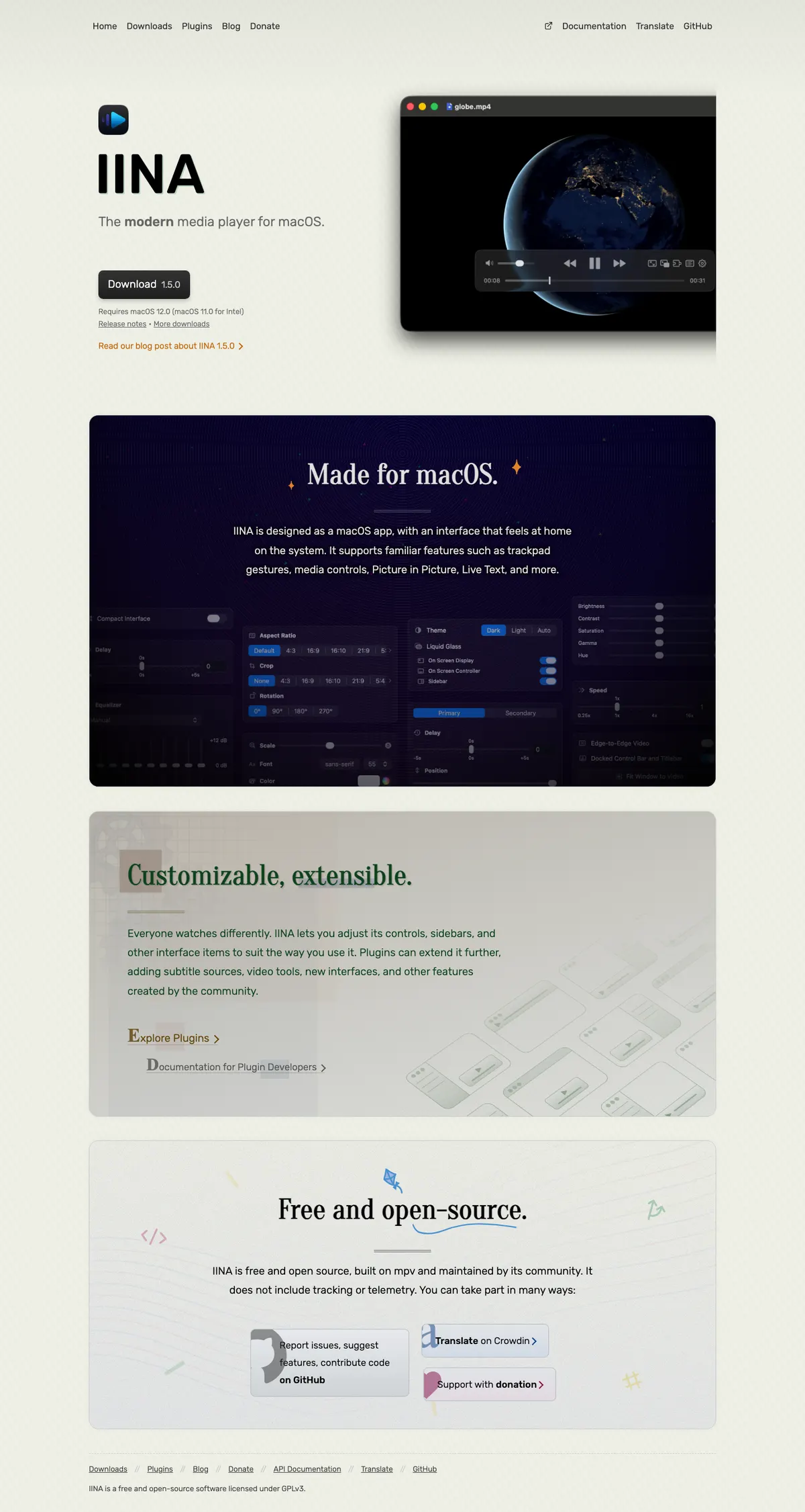 Full-page screenshot of IINA (iina.io)