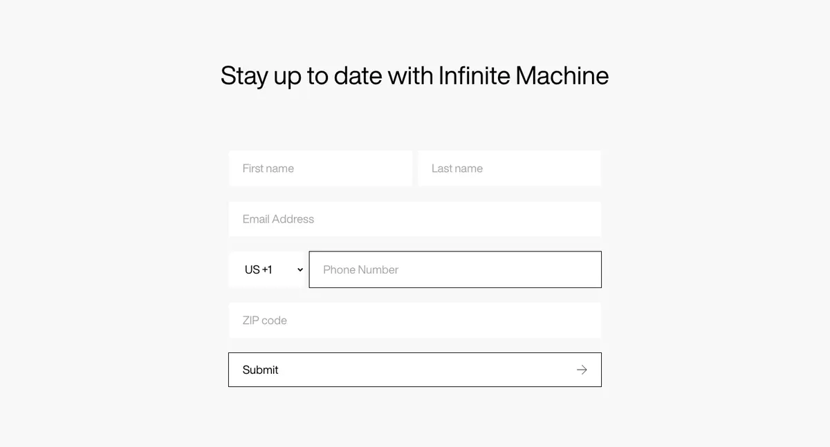Newsletter section of Infinite Machine