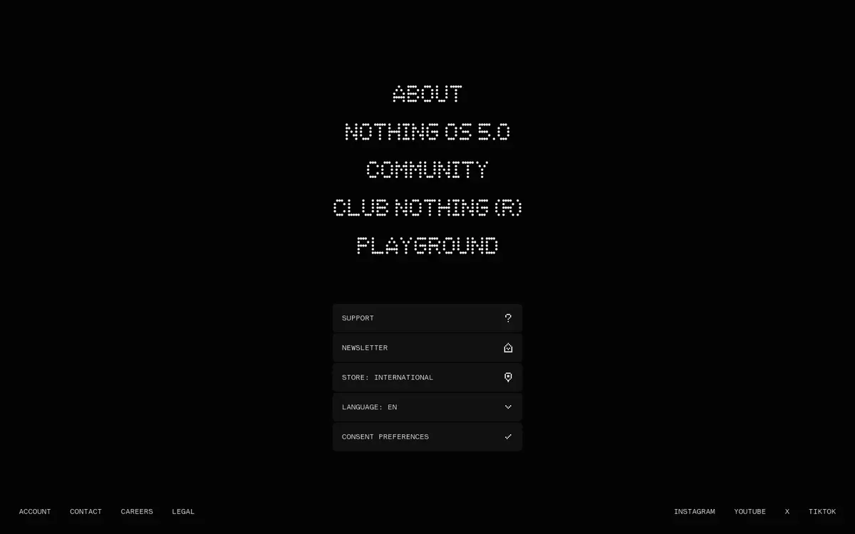 Footer section of Nothing