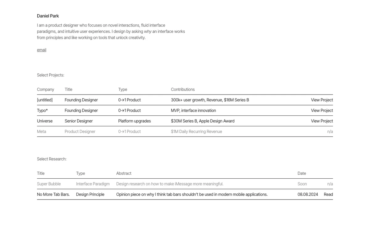 Full-page screenshot of daniel park. (itsdpark.com)