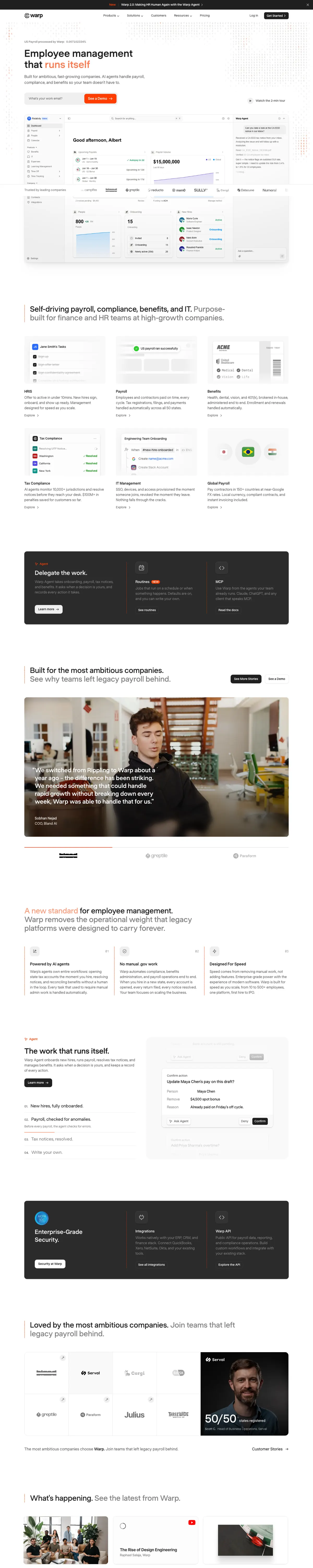 Full-page screenshot of Warp (joinwarp.com)
