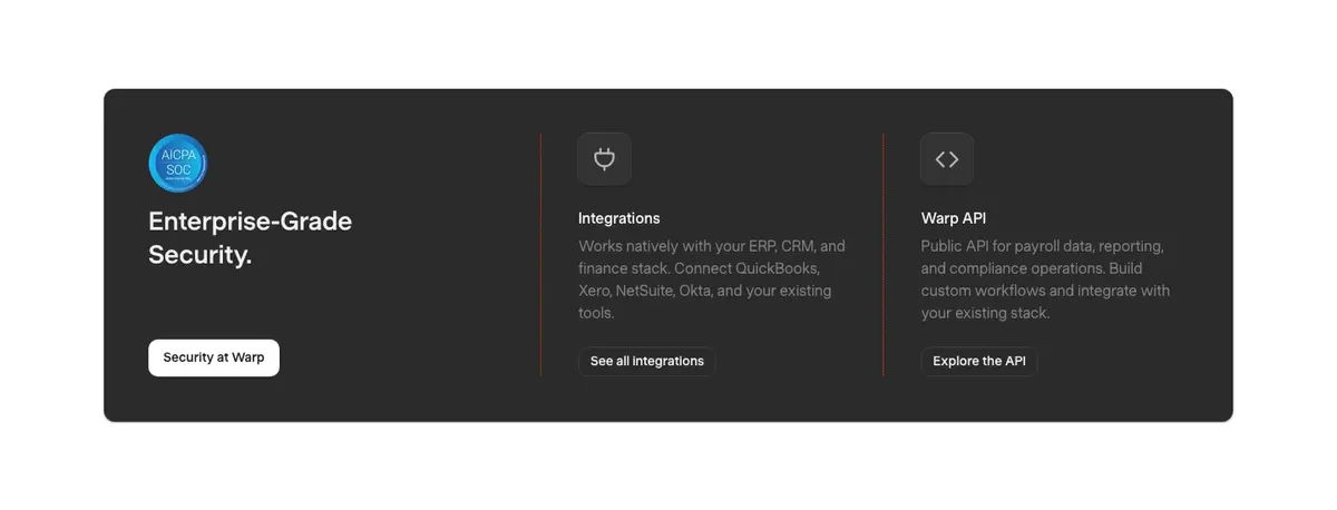 Call to action section of Warp