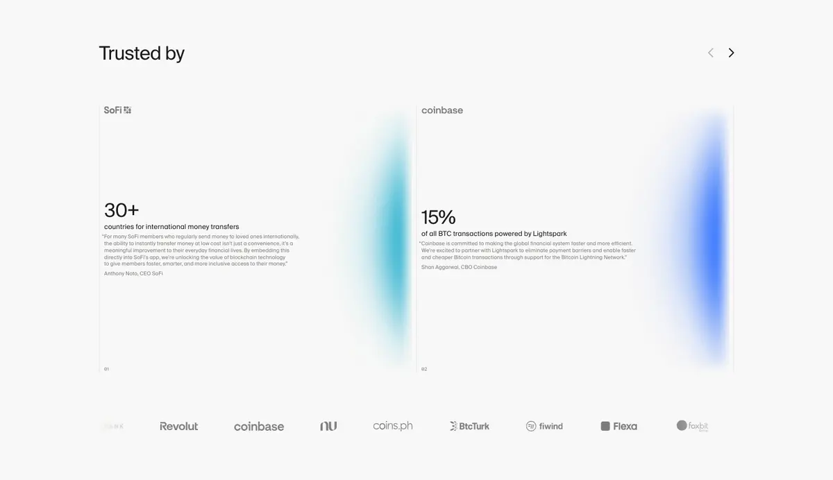 Testimonials section of Lightspark