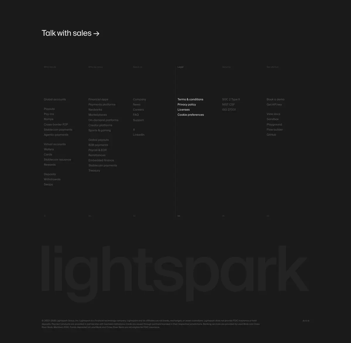 Footer section of Lightspark