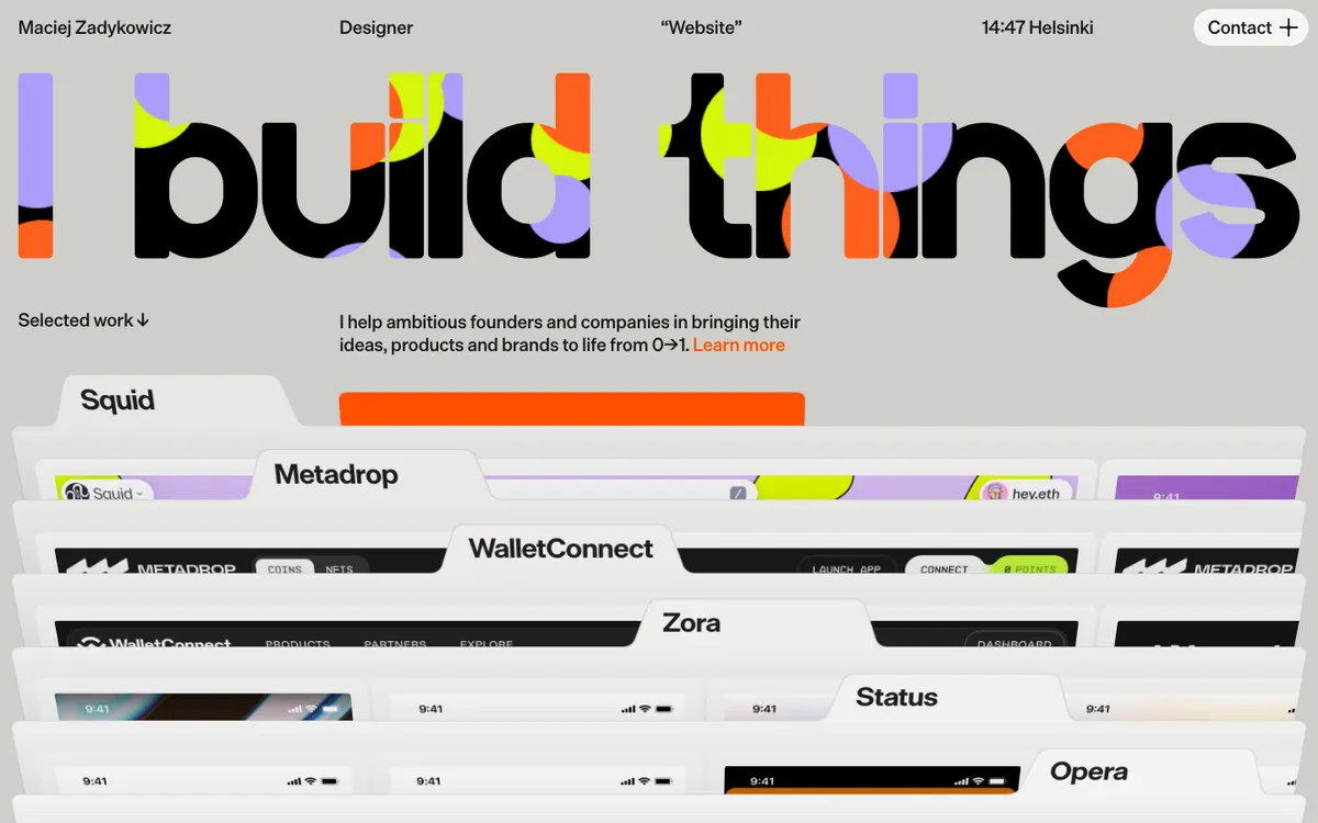 Full-page screenshot of Maciej Zadykowicz, Designer☻ (maciej.co)