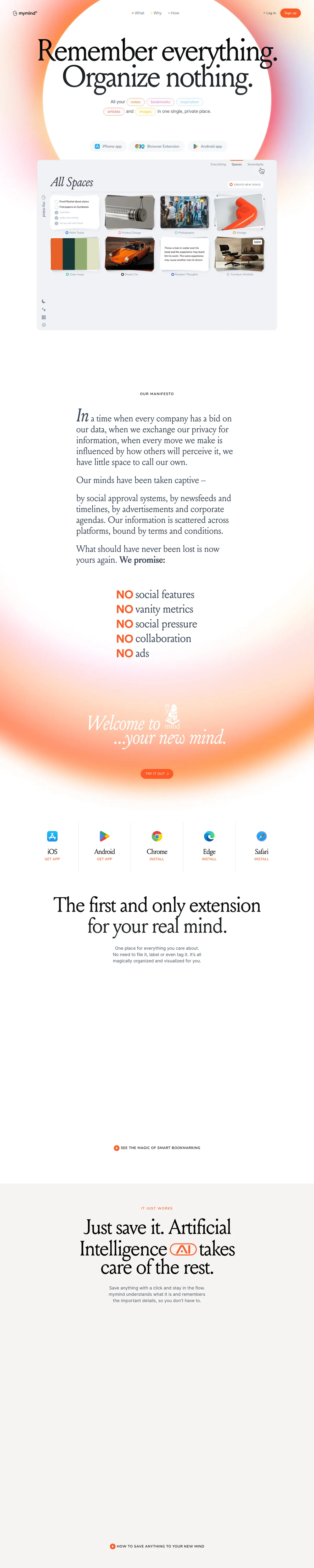 Full-page screenshot of mymind is the extension for your mind. (mymind.com)