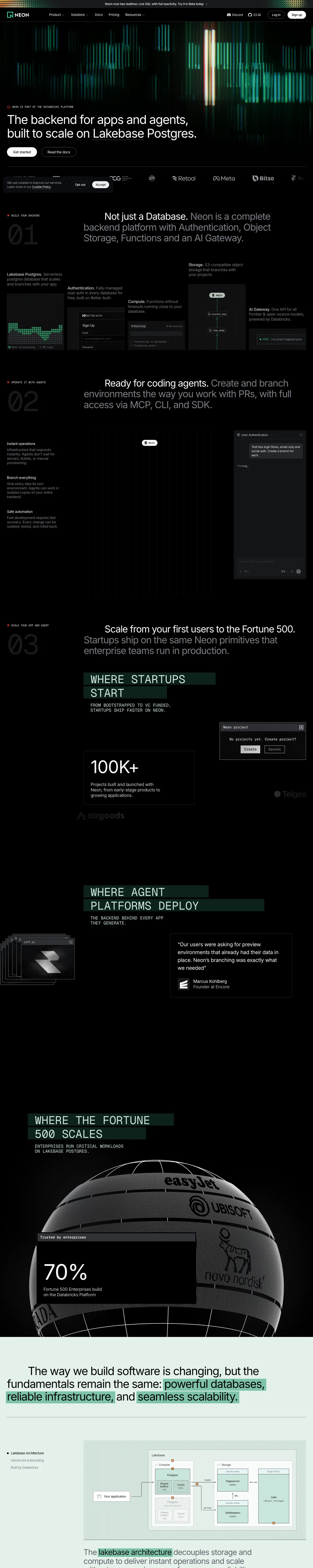 Full-page screenshot of Neon Serverless Postgres (neon.com)