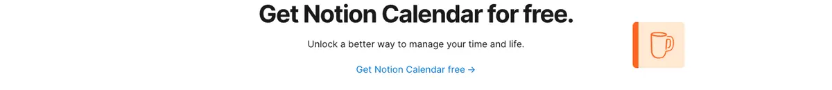 Call to action section of Notion Calendar