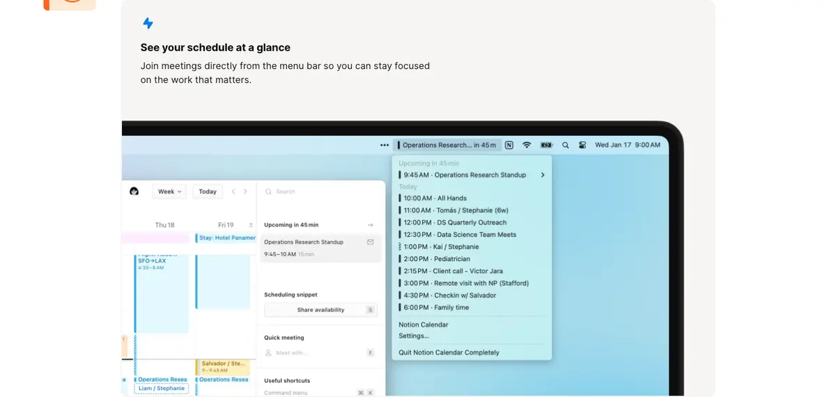Features section of Notion Calendar