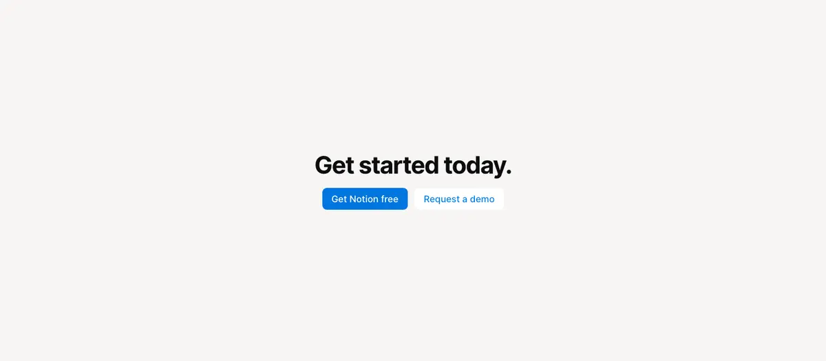Call to action section of Notion